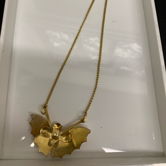 Vintage Mother of Pearl Gold Butterfly Moth Necklace - Picture 3 of 6